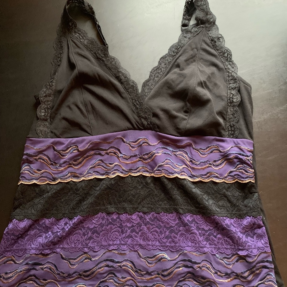 Bisou Bisou Black and Purple Lace Chemise
